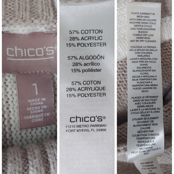 Chico's Colorblock Ivory Taupe Fringe-Trim Pullover Knit Cowl Neck Sweat… - Picture 7 of 8